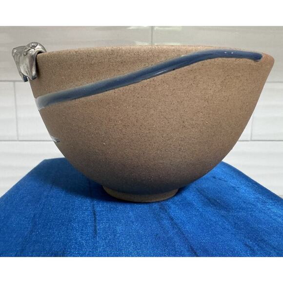 Vintage Rare Siam Celadon Thailand Pottery Wood Ash Glaze Bowl Metal Rim Pig NOS - Picture 6 of 14